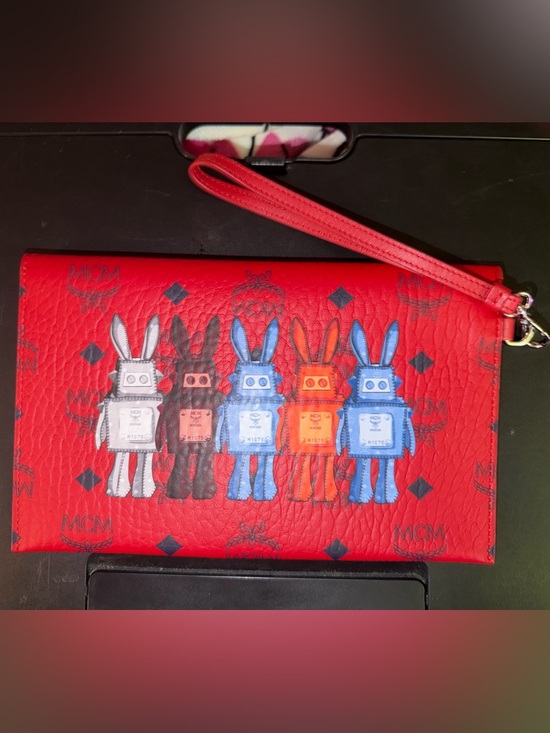 MCM Handbags - MCM NWOT Special Edition Red Leather with Robot Rabbit Logo Envelope Wrist Pouch